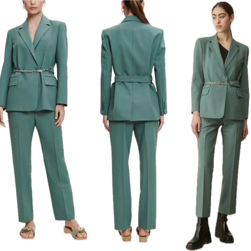 Maje Green Villette Chain Belt Blazer & Pilette Pants Sz 38/40 NWOT🔥